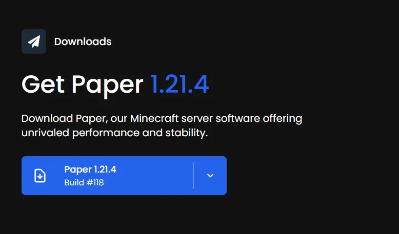 PaperMCダウンロード画面
