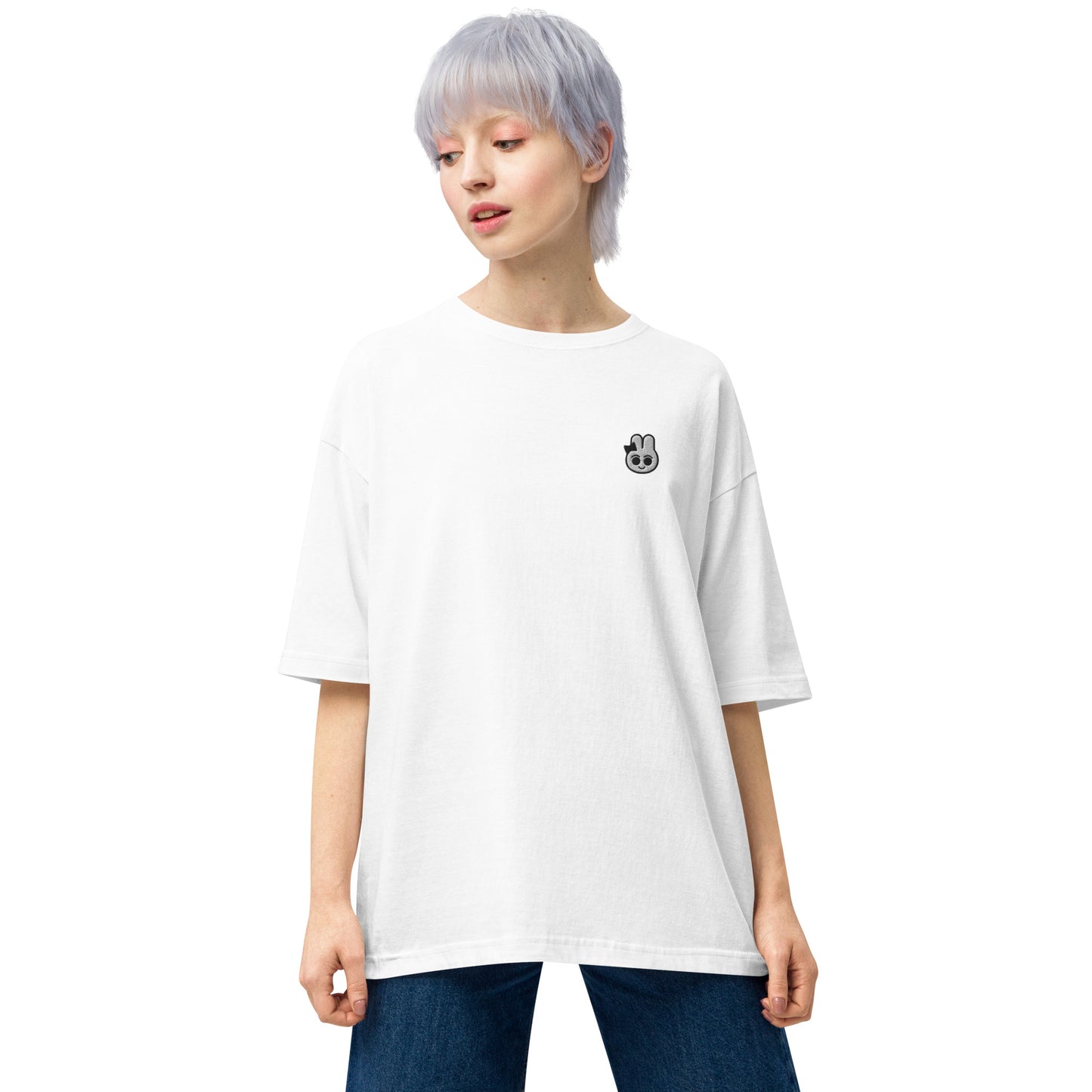えこうさぎ オーバーサイズ 刺繍T-SHIRT / WHITE